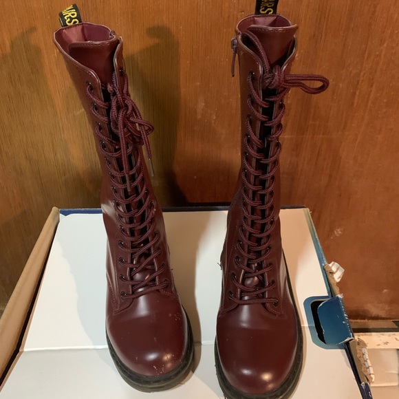 DREAM PAIRS Girls Burgundy Faux Fur lining winter knee high boots - Picture 2 of 2